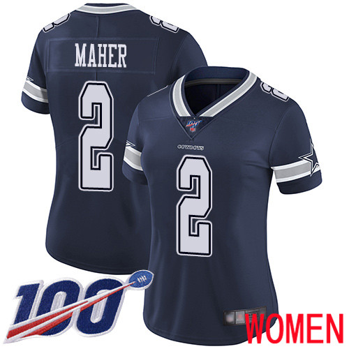Women Dallas Cowboys Limited Navy Blue Brett Maher Home #2 100th Season Vapor Untouchable NFL Jersey